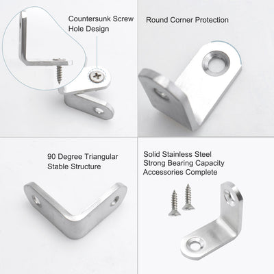 Harfington Uxcell Angle Bracket Stainless Steel Brace Fastener Support w Screws 30 x 30mm, 4pcs