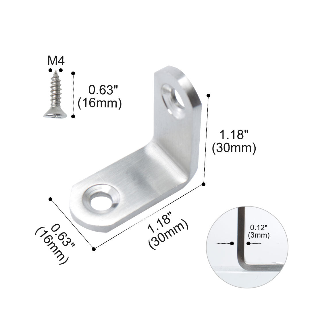 uxcell Uxcell Angle Bracket Stainless Steel Brace Fastener Support w Screws 30 x 30mm, 16pcs