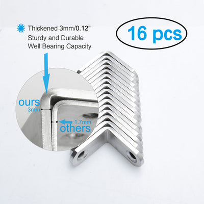 Harfington Uxcell Angle Bracket Stainless Steel Brace Fastener Support w Screws 30 x 30mm, 16pcs