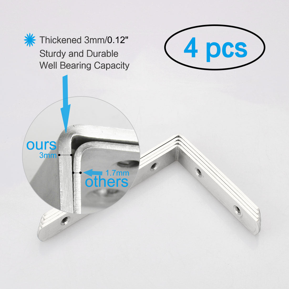 uxcell Uxcell Angle Bracket Stainless Steel Brace Fastener Support w Screws 150 x 110mm, 4pcs