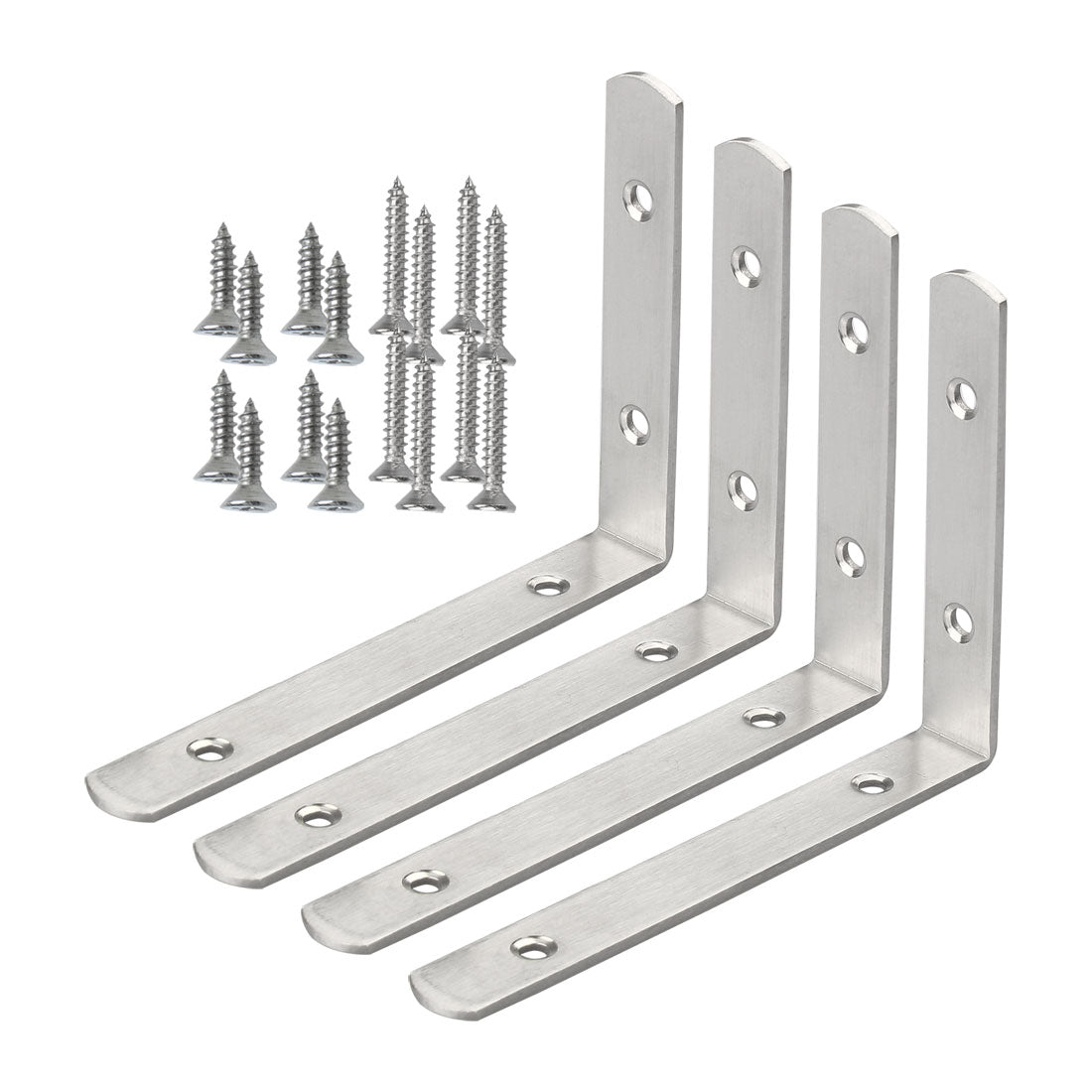 uxcell Uxcell Angle Bracket Stainless Steel Brace Fastener Support w Screws 150 x 110mm, 4pcs