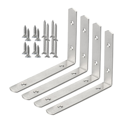 Harfington Uxcell Angle Bracket Stainless Steel Brace Fastener Support w Screws 150 x 110mm, 4pcs