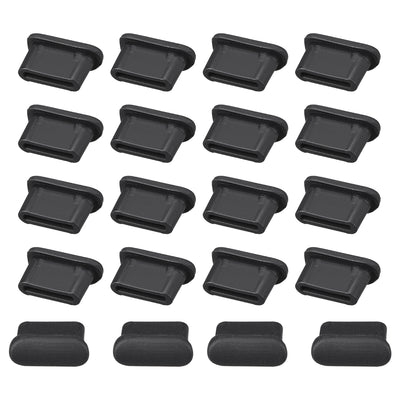 Harfington Uxcell Silicone Type C Anti-Dust Stopper Cap Cover Black 20pcs