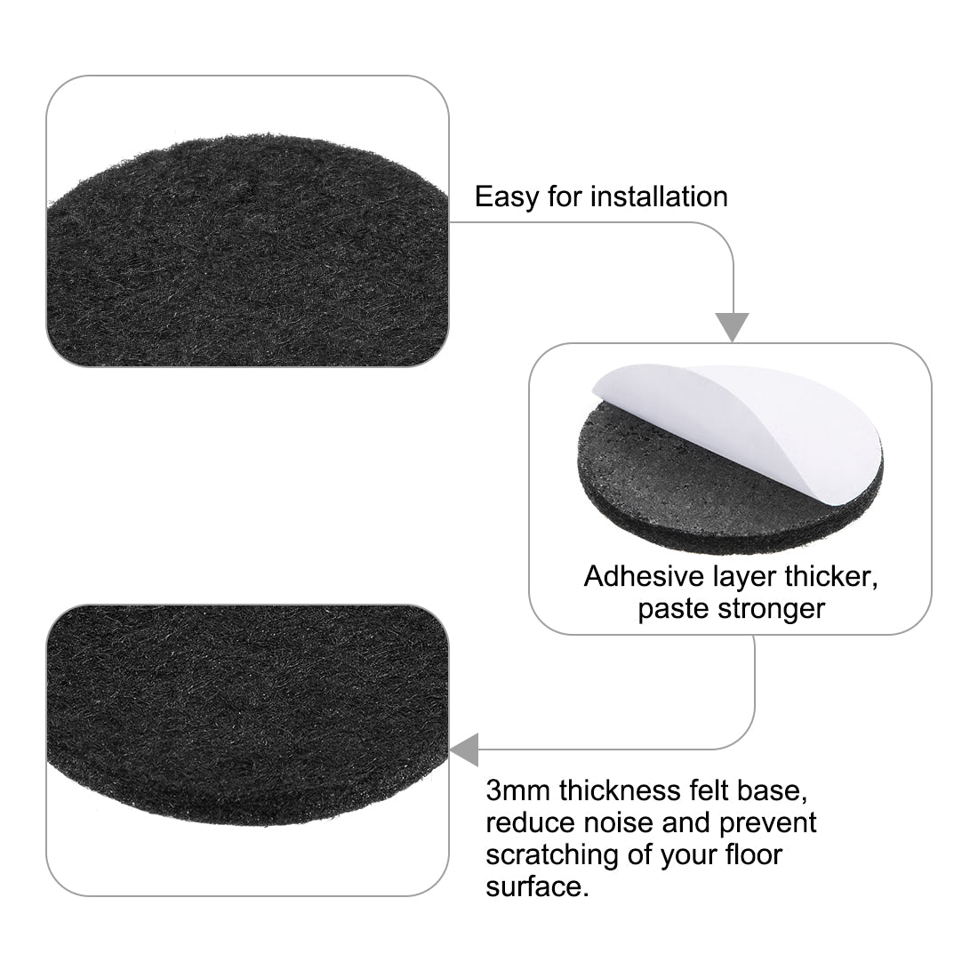 uxcell Uxcell Furniture Pads Adhesive Felt Pads 32mm Diameter 3mm Thick Round Black 48Pcs