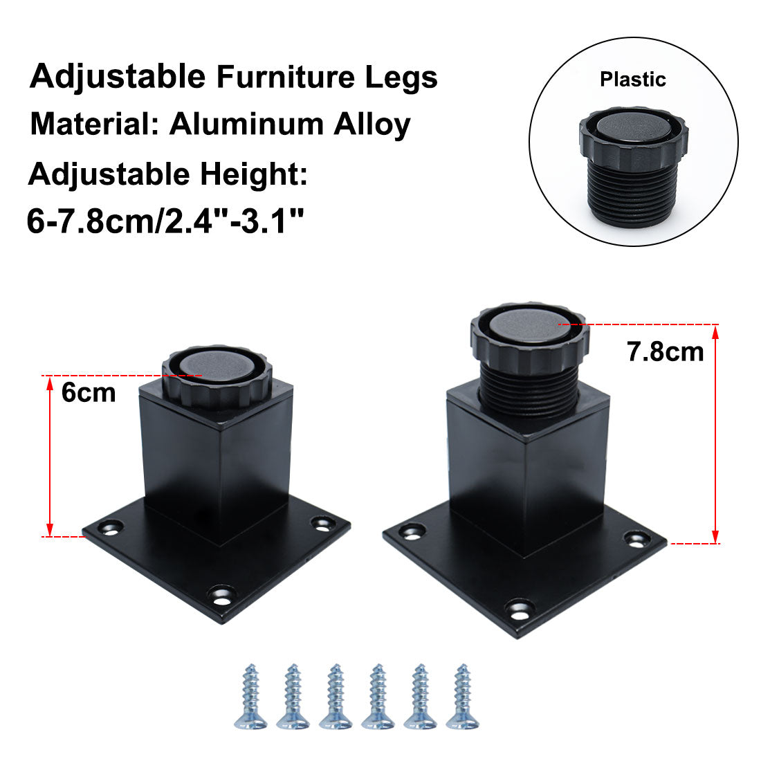 uxcell Uxcell 2.4" Furniture Leg Aluminium Alloy Sofa Height Replacement Adjustable Feet 4pcs