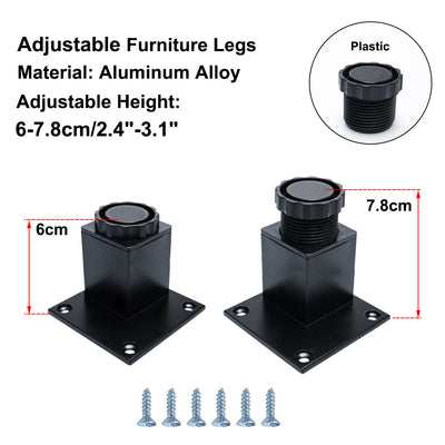 Harfington Uxcell 2.4" Furniture Leg Aluminium Alloy Sofa Height Replacement Adjustable Feet 4pcs