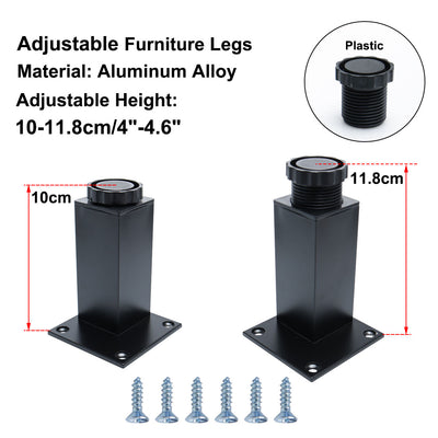 Harfington Uxcell 4" Furniture Leg Aluminium Alloy Sofa Height Replacement Adjustable Feet 4pcs
