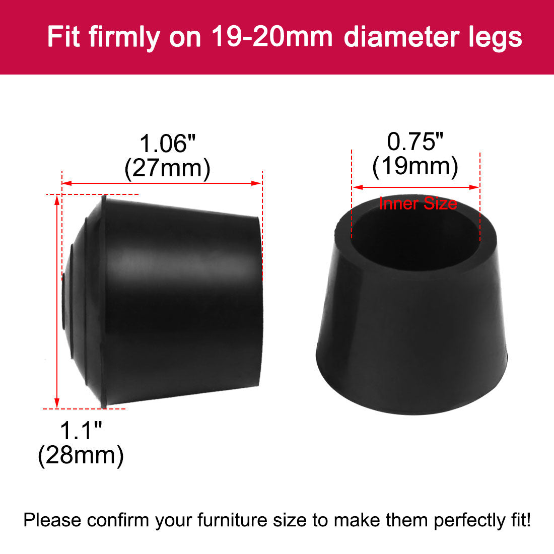 uxcell Uxcell Rubber Leg Cap Tip Cup Feet Cover 19mm 3/4" Inner Dia 32pcs for Furniture Chair