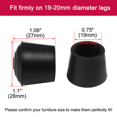 Harfington Uxcell Rubber Leg Cap Tip Cup Feet Cover 19mm 3/4" Inner Dia 32pcs for Furniture Chair