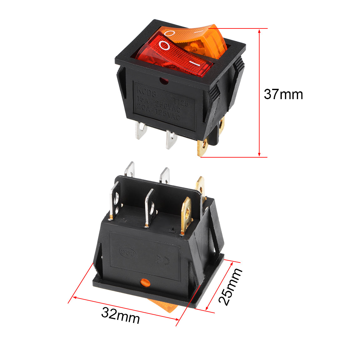 uxcell Uxcell Double Position Boat Rocker Switch 220V Neon Red Orange Shell Toggle Switch for Boat Car Marine ON/OFF AC 250V/15A 125V/20A 2pcs