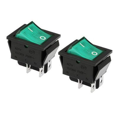 Harfington Uxcell Boat Rocker Switch Yellow Neon Lamp W Green Shell Toggle Switch for Boat Car Marine ON/OFF AC 250V 15A/30A 2Pcs