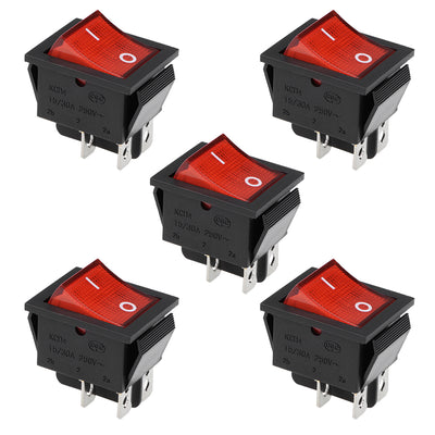 Harfington Uxcell Boat Rocker Switch Yellow Neon Lamp W Red Shell Toggle Switch for Boat Car Marine ON/OFF AC 250V 15A/30A 5pcs