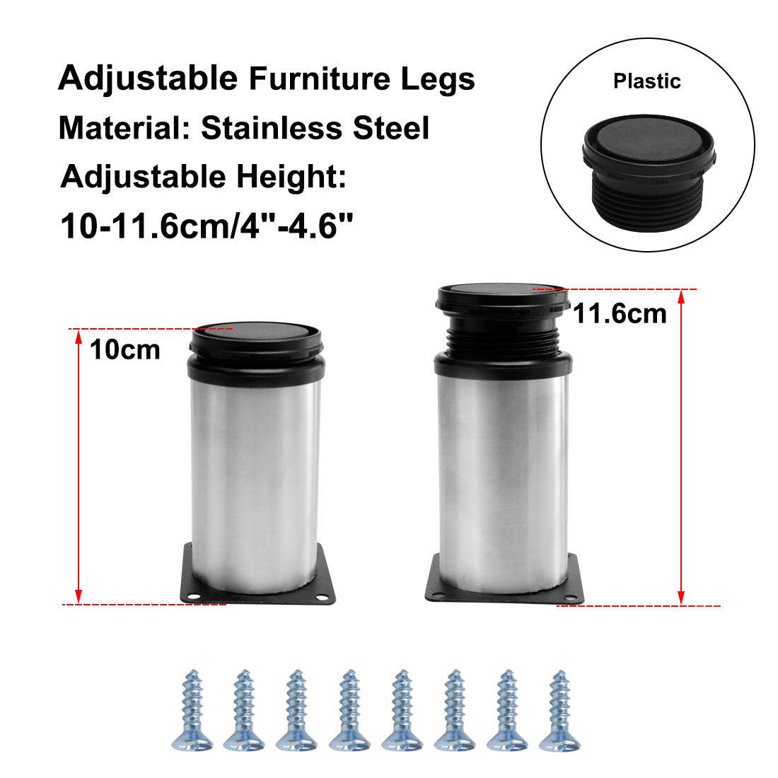 uxcell Uxcell Furniture Legs Stainless Steel Sofa Bench Adjustable Feet Replacement 5pcs