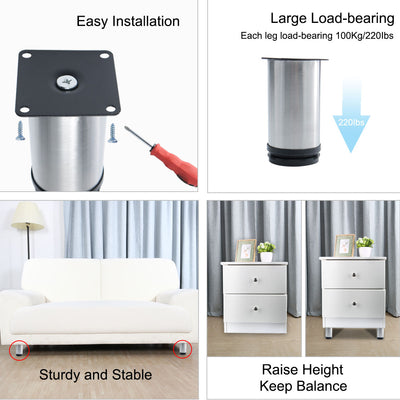 Harfington Uxcell Furniture Legs Stainless Steel Sofa Bench Adjustable Feet Replacement 5pcs