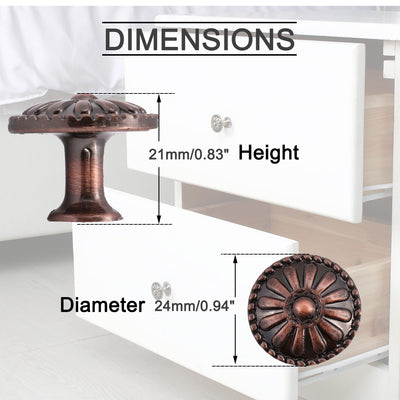 Harfington Uxcell Drawer Knobs Metal Round Pull Handle for Dresser Cabinet 24mm Copper, 5pcs
