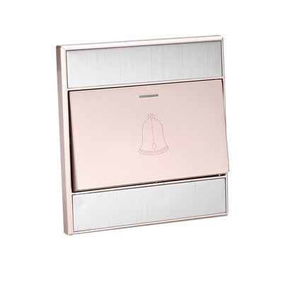 Harfington Uxcell Doorbell Push Button Switch Wall Mounted Resettable Square Champagne Gold Button AC 250V 16A Stainless Steel Panel 86mmx86mm