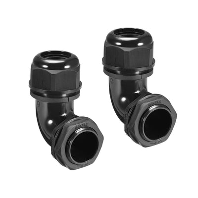 Harfington Uxcell M32 Cable Gland , 90 Degree Waterproof IP68 Nylon Joint Adjustable Locknut for 15mm-22mm Dia Cable Wire , 2 Pcs