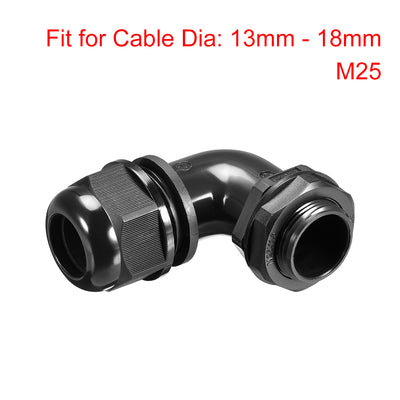 Harfington Uxcell M25 Cable Gland , 90 Degree Waterproof IP68 Nylon Joint Adjustable Locknut for 13mm-18mm Dia Cable Wire