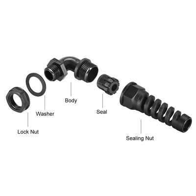 Harfington Uxcell M16 Cable Gland 90 Degree Waterproof IP68 Nylon Joint Adjustable Locknut with Strain Relief for 4mm-7mm Dia Cable Wire