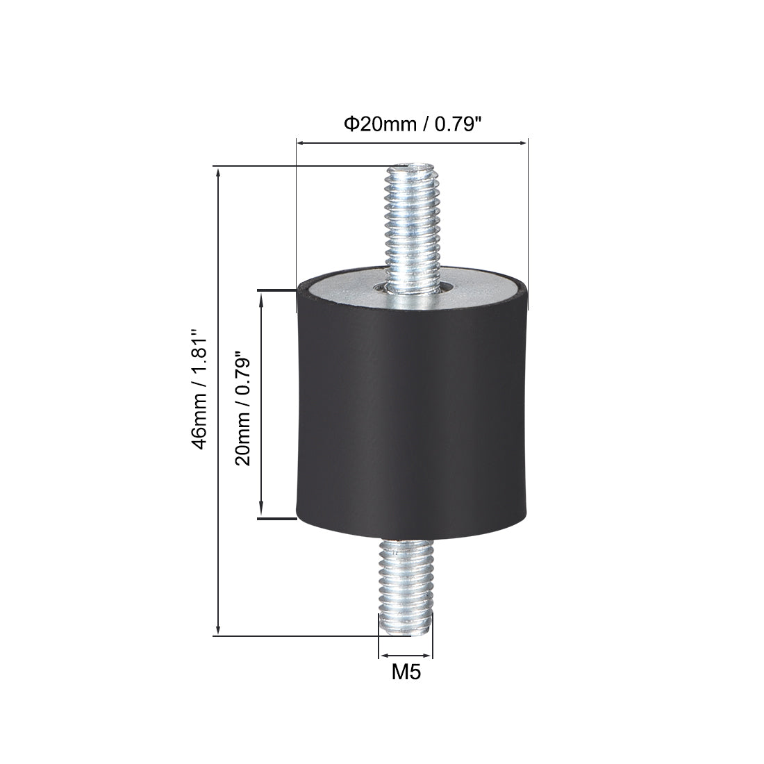 Uxcell Uxcell 20 x 20mm Rubber Mounts, Vibration Isolators, with M5  x 13mm Studs