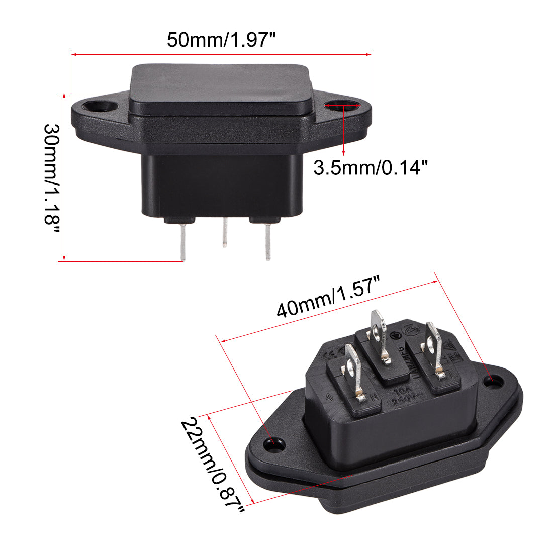 Uxcell Uxcell C14 Panel Mount Plug Adapter AC 250V 10A 3 Pins IEC Inlet Module Plug Power Connector Socket with cover 2pcs