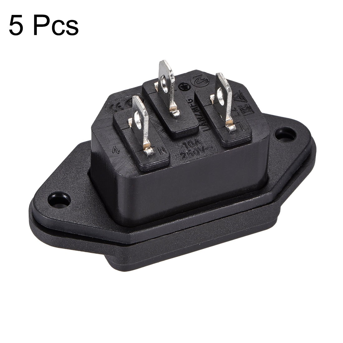 uxcell Uxcell C14 Panel Mount Plug Adapter AC 250V 10A 3 Pins IEC Inlet Module Plug Power Connector Socket with cover 5pcs