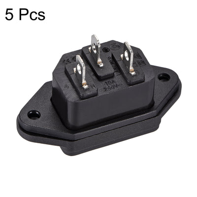 Harfington Uxcell C14 Panel Mount Plug Adapter AC 250V 10A 3 Pins IEC Inlet Module Plug Power Connector Socket with cover 5pcs