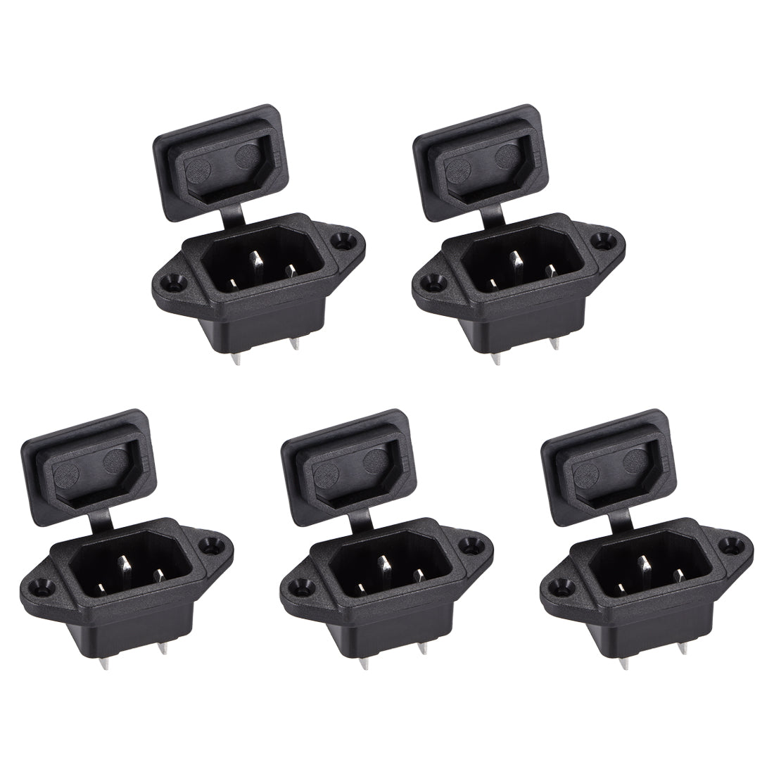 uxcell Uxcell C14 Panel Mount Plug Adapter AC 250V 10A 3 Pins IEC Inlet Module Plug Power Connector Socket with cover 5pcs