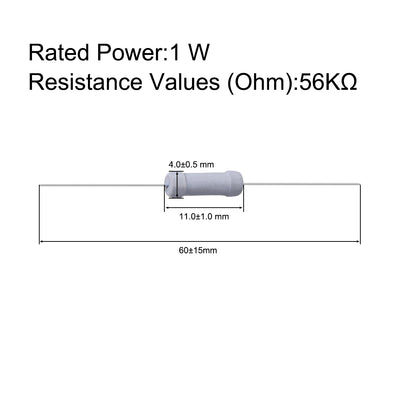 Harfington Uxcell 100 Pcs 1W 1 Watt Metal Oxide Film Resistor Axile Lead 56K Ohm ±5% Tolerance