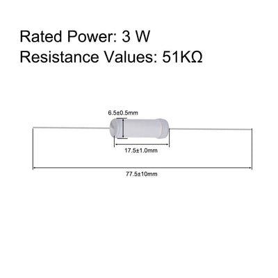Harfington Uxcell 20pcs 3W 3 Watt Metal Oxide Film Resistor Lead 51K Ohm ±5% Tolerance