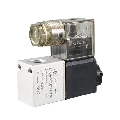Harfington Uxcell 2V025-08 Pneumatic Air NC Single Electrical Control Solenoid Valve DC 24V 2 Way 2 Position 1/4" PT Internally Piloted Acting Type