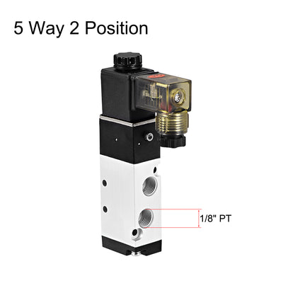 Harfington Uxcell 4V110-06 Pneumatic Air Single Electrical Control Solenoid Valve AC110V 5 Way 2 Position 1/8" PT Thread Internally Piloted Acting Type w LED Light