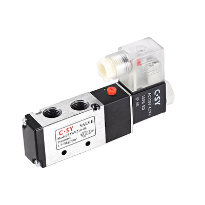 Harfington Uxcell 4V210-08 Pneumatic Air Single Electrical Control Solenoid Valve AC 110V 5 Way 2 Position 1/4" PT Thread Internally Piloted Acting Type w LED Light