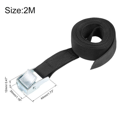 Harfington Uxcell 2M x 25mm Lashing Strap Cargo Tie Down Straps Buckle Up to 80Kg, Black, 4Pcs