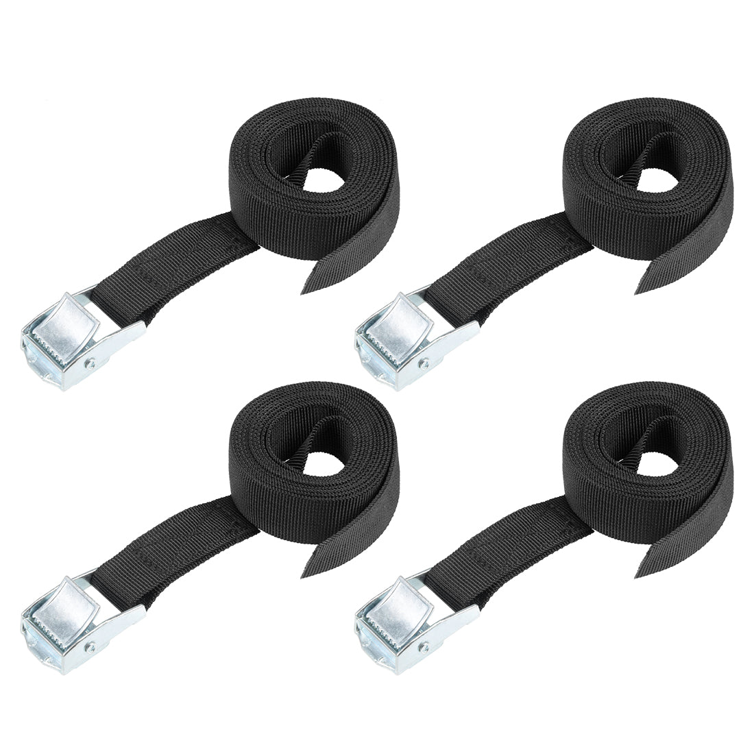 uxcell Uxcell 2M x 25mm Lashing Strap Cargo Tie Down Straps Buckle Up to 80Kg, Black, 4Pcs