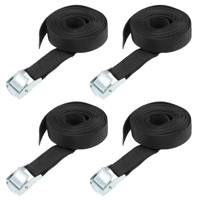 Harfington Uxcell 3 Meters x 25mm Lashing Strap Cargo Tie Down Straps Buckle Up to 80Kg Black 4Pcs