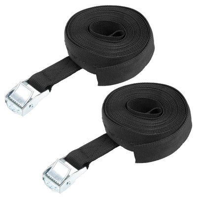 Harfington Uxcell 4M x 25mm Lashing Strap Cargo Tie Down Straps Buckle Up to 80Kg, Black, 2Pcs