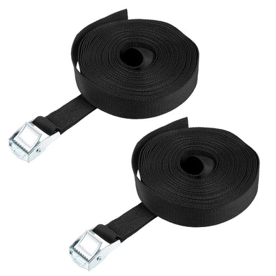 Harfington Uxcell 7M x 25mm Lashing Strap Cargo Tie Down Straps Buckle Up to 80Kg, Black, 2Pcs