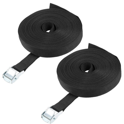Harfington Uxcell 12M x 25mm Lashing Strap Cargo Tie Down Straps Buckle Up to 80Kg, Black, 2Pcs