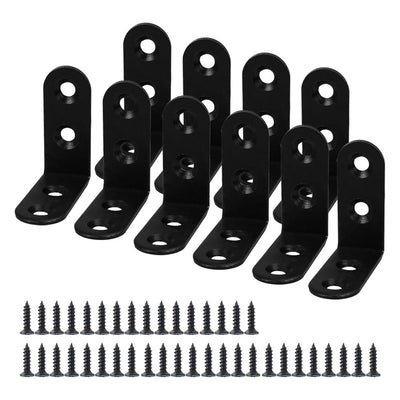 Harfington Uxcell Angle Bracket Metal Black Brace Fastener Shelf Support w Screws 40 x 40mm, 10pcs