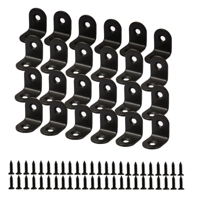 Harfington Uxcell Angle Bracket Stainless Steel Black Brace Support w Screws 20 x 20mm, 24pcs