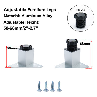 Harfington Uxcell 2" Furniture Leg Aluminium Alloy Table Height Replacement Adjustable Feet 4pcs