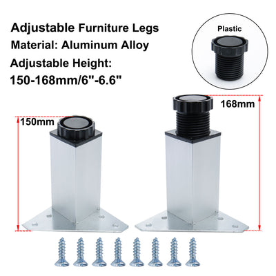 Harfington Uxcell 6" Furniture Leg Aluminium Alloy Cabinet Height Replacement Adjustable Feet 4pcs