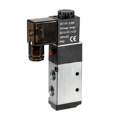 Harfington Uxcell 4V210-08 Pneumatic Air Electrical Control Solenoid Valve DC 12V 5 Way 2 Position 1/4" PT Internally Single Piloted Acting Type Red Light
