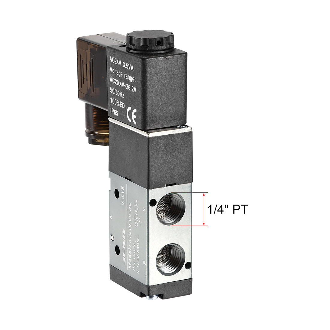 uxcell Uxcell 3V210-08 Pneumatic Air NC Single Piloted  Electrical Control Solenoid Valve AC 24V 3 Way 2 Position 1/4" PT Internally Acting Type