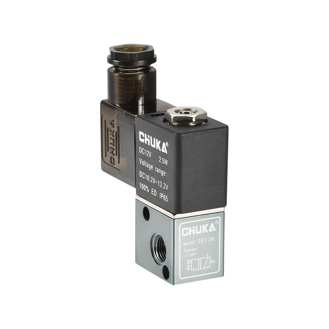 uxcell Uxcell 3V1-06 Pneumatic Air NC Single Electrical Control Solenoid Valve DC 12V 3 Way 2 Position 1/8" PT Thread Internally Acting Type