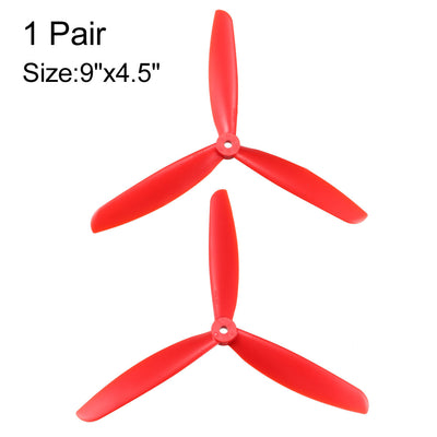 Harfington Uxcell RC Propellers  C 9045 9x4.5 Inch 3-Vane Multi-Rotor for Aircraft Toy, Nylon Red 1 Pair with Adapter Rings