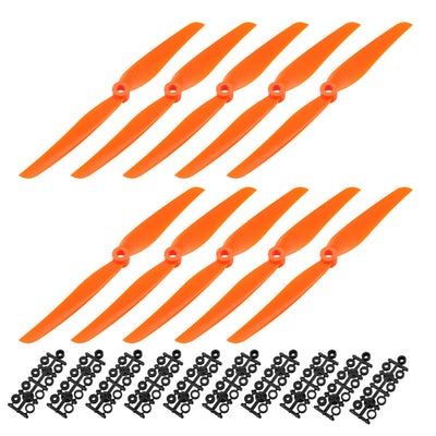 Harfington Uxcell RC Propellers  7035 7x3.5 Inch 2-Vane Fixed-Wing for Airplane Toy, Nylon Orange 10 pcs with Adapter Rings