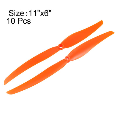 Harfington Uxcell RC Propellers  1160 11x6 Inch 2-Vane Fixed-Wing for Airplane Toy, Nylon Orange 10pcs with Adapter Rings