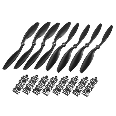 Harfington Uxcell RC Propellers  C 8045 8x4.5 Inch 2-Vane Fixed-Wing for Airplane Toy, Nylon Black 4 Pairs with Adapter Rings